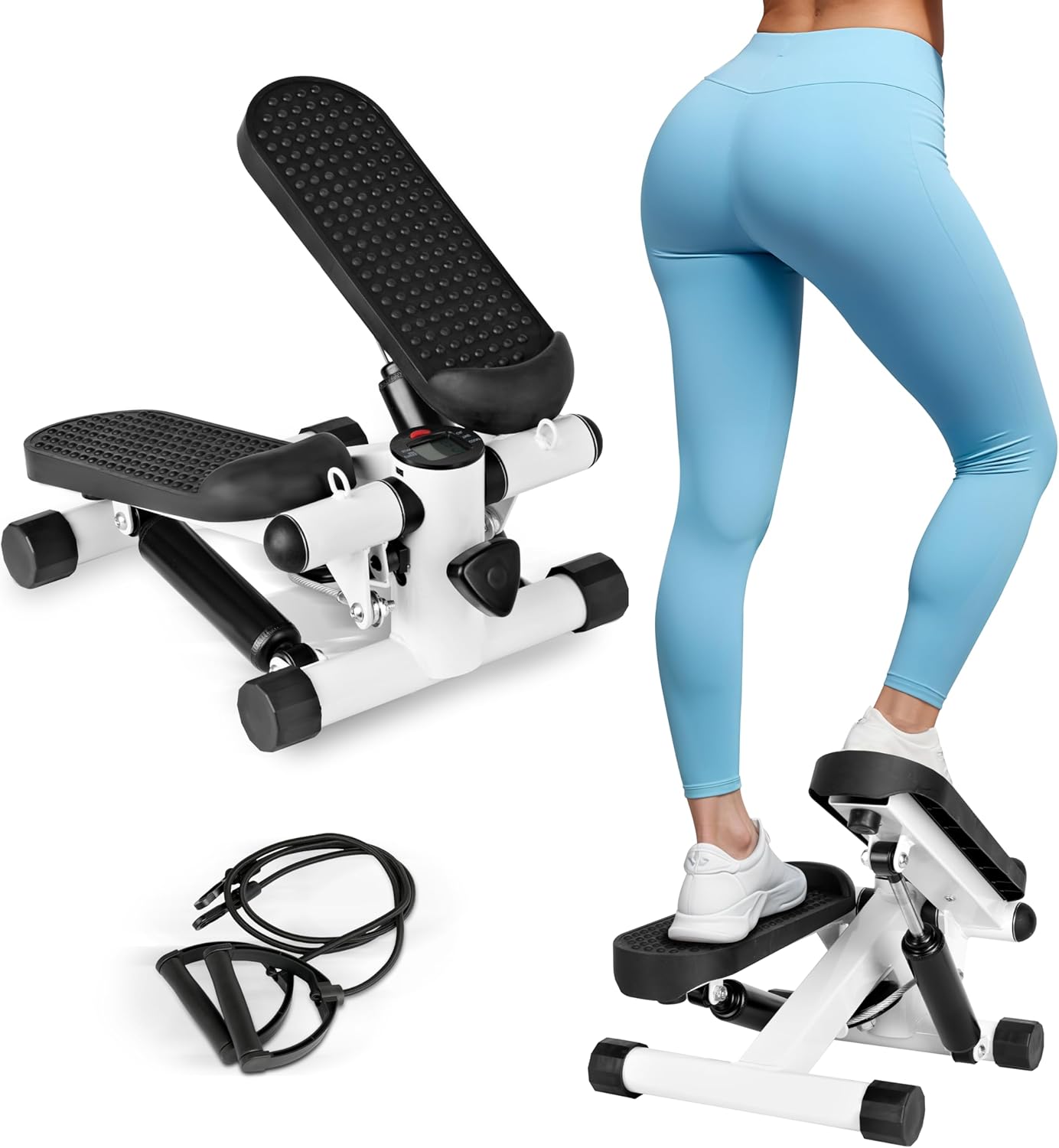 YSSOA Mini Stepper with Resistance Band, Stair Stepping Fitness Exercise Home Workout Equipment for Full Body Workout,120KG Load