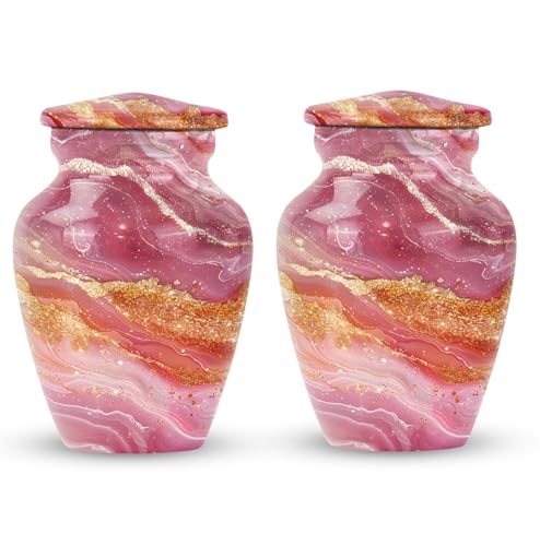 JAGASY Pink Marbled Design Urn Cremation Urn for Adult Ashes Male & Female - Burial Urns for Adult Human Ashes - Large Human Remains Memorial Urn for Women - 10 Inch