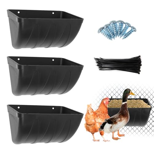 4 Pack Chicken Feeder, Feed Trough with Clips Ties, Hanging Poultry Feeding Equipment, Livestock Feeding Container for Chicken, Duck, Goat, Sheep, Deer, Goose, Turkeys (White)