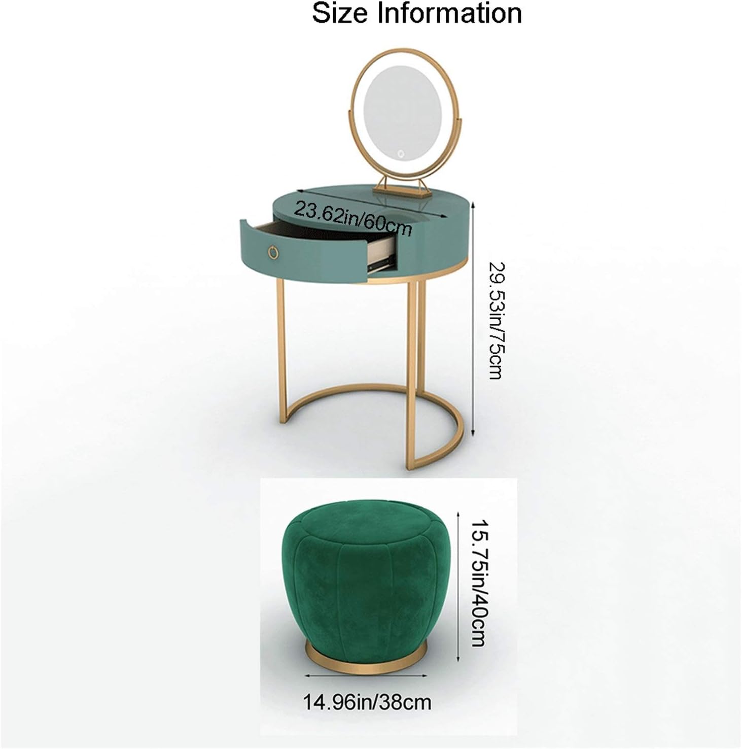 Vanity Table Set Makeup Desk Bedroom Mini Round Bedside Table Integrated Marble Dressing Table Vanity Mirror Stool for Girl