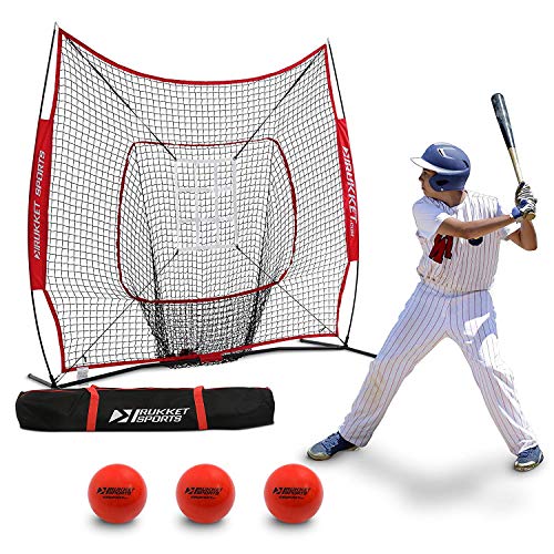 Rukket Sports Baseball & Softball Net Bundle with Weighted Baseballs & Strike Zone Target, Practice Hitting, Pitching, Batting and Catching, Training Backstop