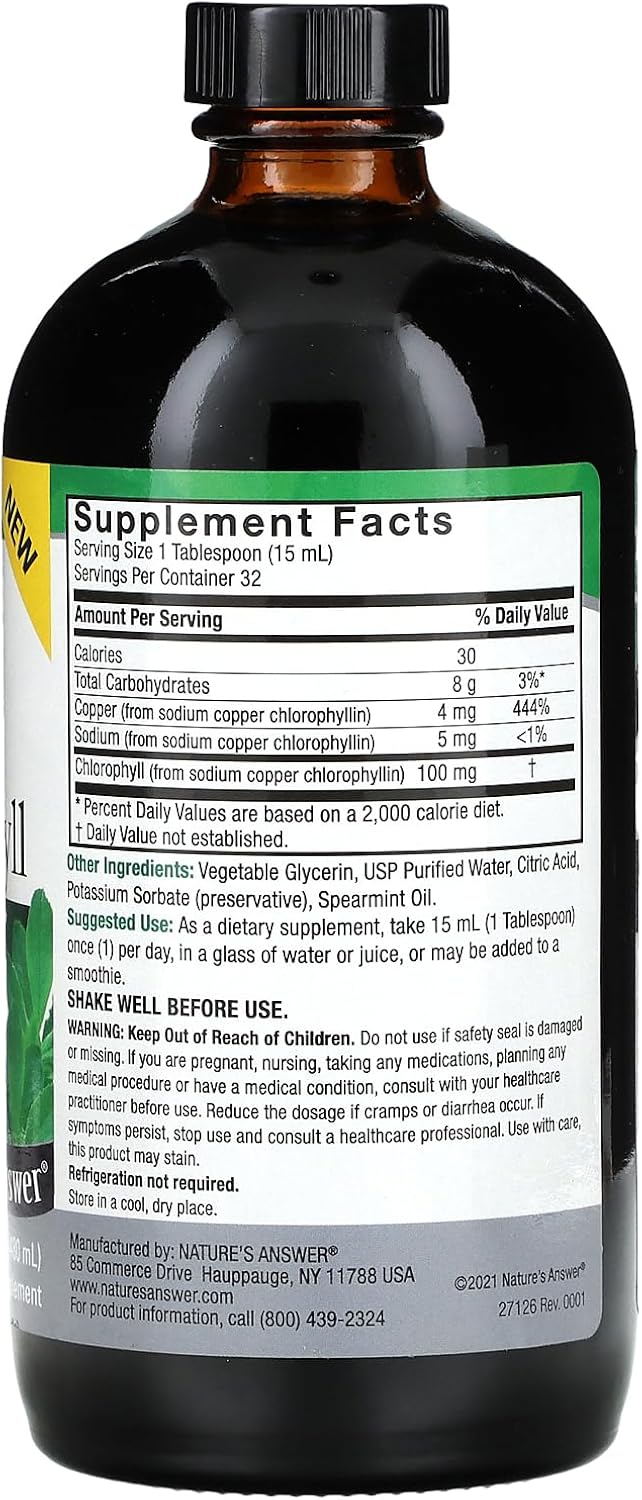 Nature's Answer – Liquid Chlorophyll Spearmint 16oz, Internal Deodorant*, Skin and Hair Support* Supports Healthy Immune Function, Detoxification 16oz, 32 Servings | Gluten Free | NON-GMO