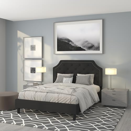 Flash Furniture Brighton Queen Size Tufted Upholstered Platform Bed in Beige Fabric