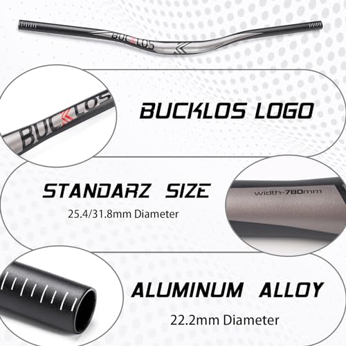 BUCKLOS 25.4/31.8mm Mountain Bike Handlebars Flat/Riser Bar, Aluminum Alloy MTB Handlebar 660/720/780mm, Premium Matter Mount Bikes Bicycle Handle Bar
