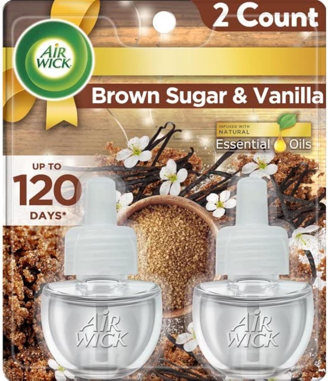 Air Wick Plug in Scented Oil Refill, 2 ct, Brown Sugar and Vanilla, Air Freshener, Essential Oils, Fall Scent, Fall decor