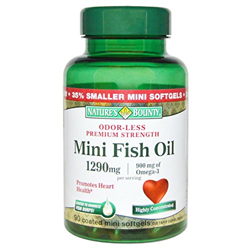 Nature's Bounty Mini Fish Oil Softgels 1290 mg, Omega-3, Supports Heart Health, Odor-Less, 90 Mini Coated Softgels