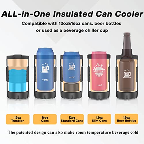 MOLLBOK Multifunctional Can Cooler | 5-in-1 Double Wall Stainless Steel Insulated Can Cooler for 12 oz & 16 oz Standard or Slim Cans & Beer Bottles | Freezable Cold Drink Holder for Hard Seltzer
