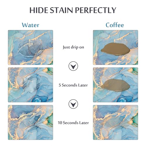 EMMTEEY Coffee Mat Marble Dish Drying Mats for Kitchen Counter Teal Turquoise Gold Coffee Maker Mats Hide Stain Absorbent Rubber Backed Coffee Bar Mats for Countertops Coffee Bar Accessories 24