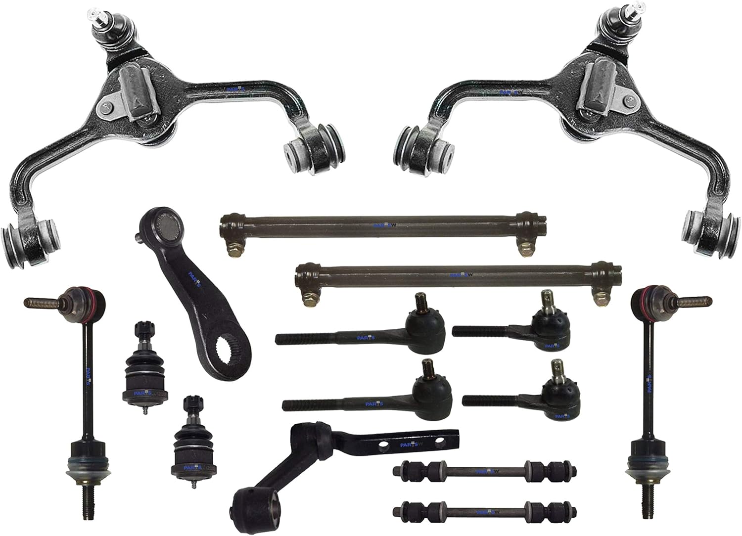 PartsW - 16 Pc Suspension Kit Upper Control Arm with Ball Joints Front & Rear Sway Bar Link Tie Rod Ends Idler & Pitman Arm