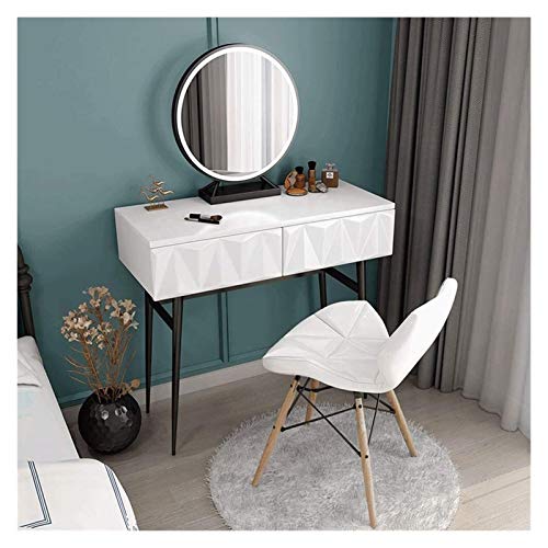 Luxury Dressing Vanity Table w/Stool for Bedroom, Light Luxury Nordic Style Environmentally Friendly Dressing Table Bedroom Modern Minimalist Small Apartment(Style 3 (90cm))