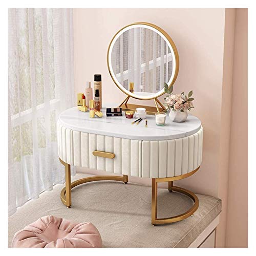 Luxury Dressing Vanity Table w/Stool for Bedroom, Nordic Modern Bay Window Dressing Table Multifunctional Net Red Mini Dressing Table Bedroom(Beige (50cm))
