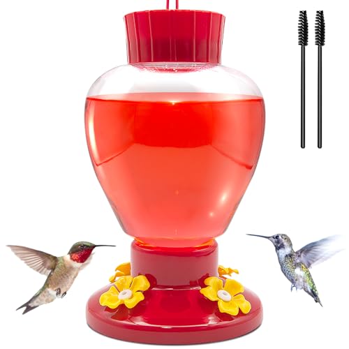 Vivace Hummingbird Feeder, 35OZ Plastic Hummingbird Nectar Feeder with Ant Moat, 4 Feeding Ports, Crystal Clear Hummingbird Feeders for Outdoors, Rust-Proof & Leak-Proof, Red