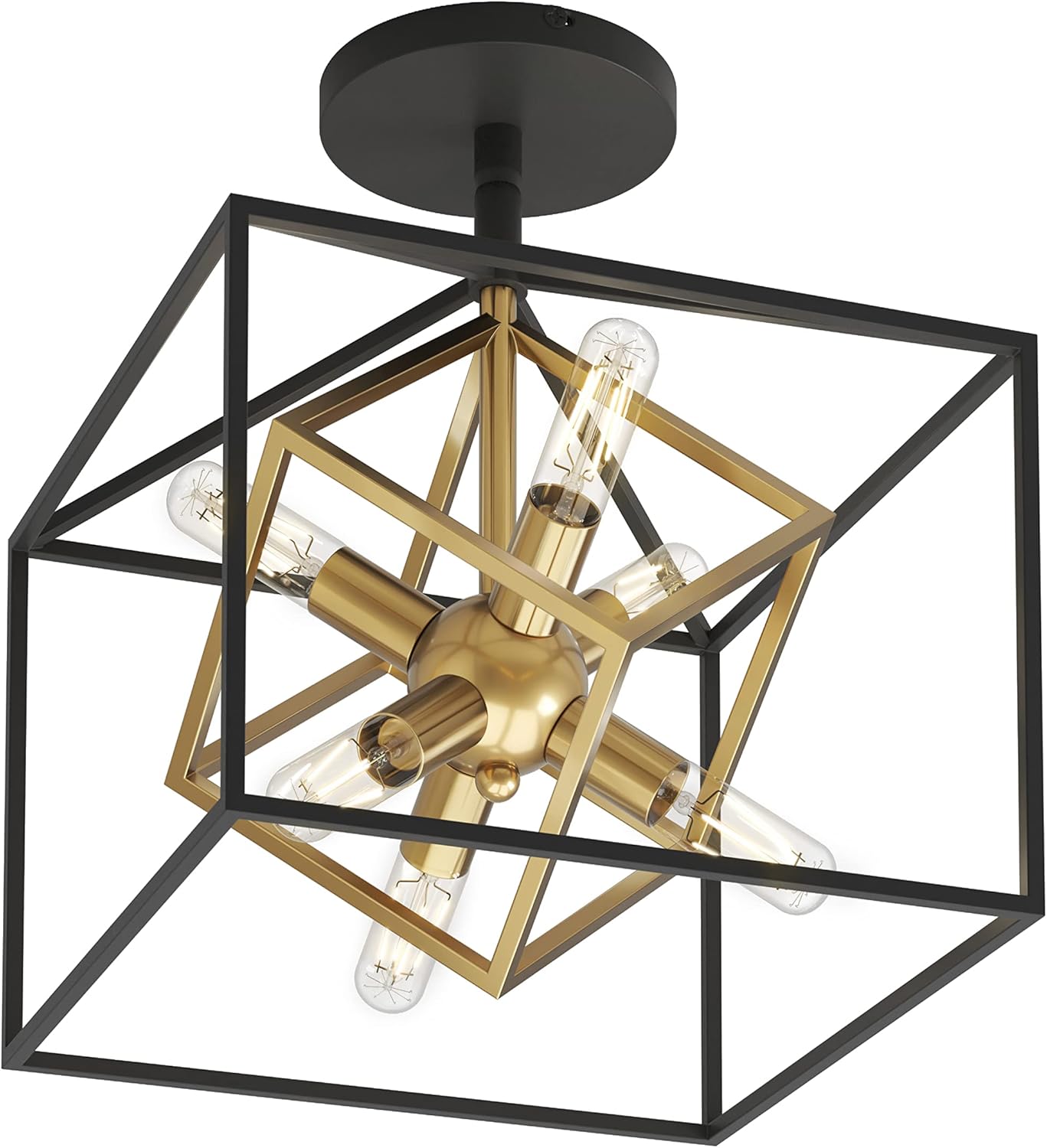 artika Imperium Modern Mid-Century Flush Mount Ceiling Light Fixture, Black and Gold Finish Geometric Ceiling Light - Ideal for Bedroom, Hallway, Kitchen - Bulb Not Included