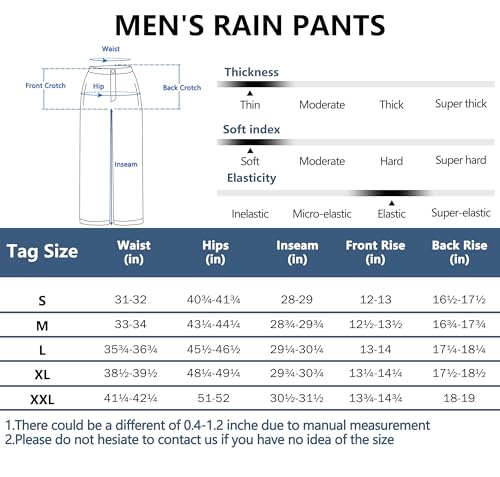 Little Donkey Andy Men's Waterproof Lightweight Rain Pants Breathable Windproof Hiking Golf Fishing Pants