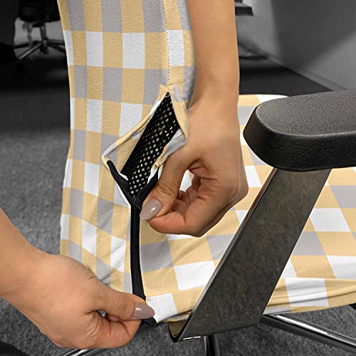 Ambesonne Vintage Office Chair Slipcover, Old Fashioned Checkered Pattern in Shabby Colors Geometric Classical, Decorative Stretch and Washable Fabric Cover, Standard Size, Orange White Cadet Blue