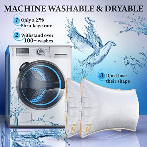 Royal Therapy King White Goose Feathers and Down Pillow, Premium White Bed Sleeping Breathable Hotel Collection Pillows