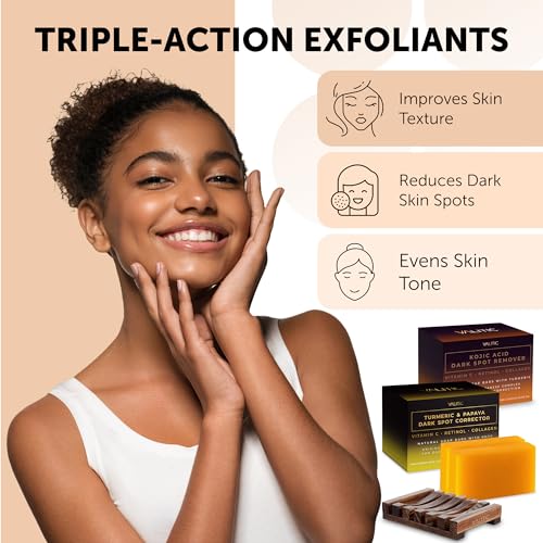 VALITIC Papaya and Turmeric Kojic Acid Soap Bar - Dark Spot Corrector Skin Care Cleansing Bar - Infused with Vitamin C, Hyaluronic Acid, Collagen, Retinol, Olive Oil - 2 Pack