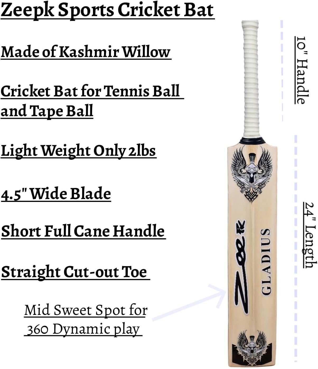 Cricket Bat Zeepk Tennis Tape Ball Full Size 4.5