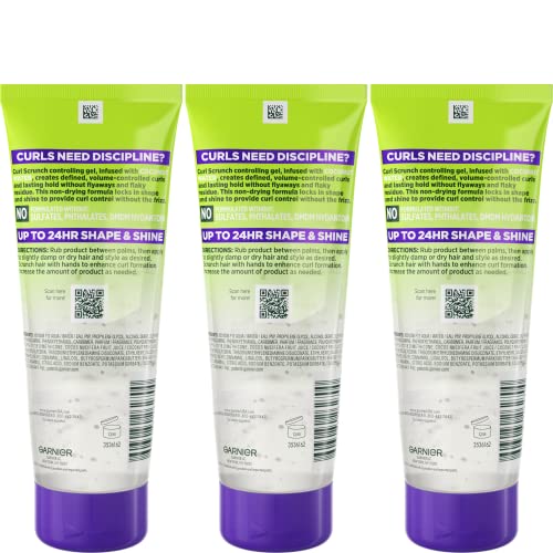 Garnier Fructis Style Curl Scrunch Controlling Gel for Shape & Shine, 6.8 Fl Oz, 3 Count (Packaging May Vary)
