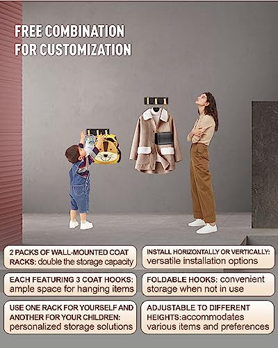 2 Pack，Elegant Black Waterproof Wall Hooks, Foldable Towel Hooks for Bathrooms - Stylish Coat Hooks Wall Mounted - Ideal for Bathroom, Kitchen, Balcony Décor - Space-Saving Storage Solution