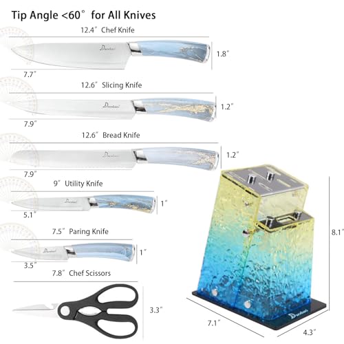 Knife Set with Block,7-Piece Sharp Stainless Steel Knife Set with Scissors,Chef Knife, Space-Saving Acrylic Knife Holders,Sharp and Dishwasher Safe,Ergonomically Designed for Kitchen Cooking Set