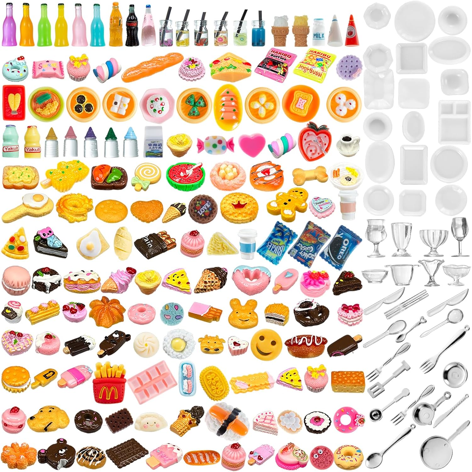200Pcs Dollhouse Miniature Food Drinks Bottle Cooking Toys Kitchen Accessories Mini Play Fake Resin Pretend Game Party Tableware Bread Cake Ice Cream 1/12 Doll House Landscape