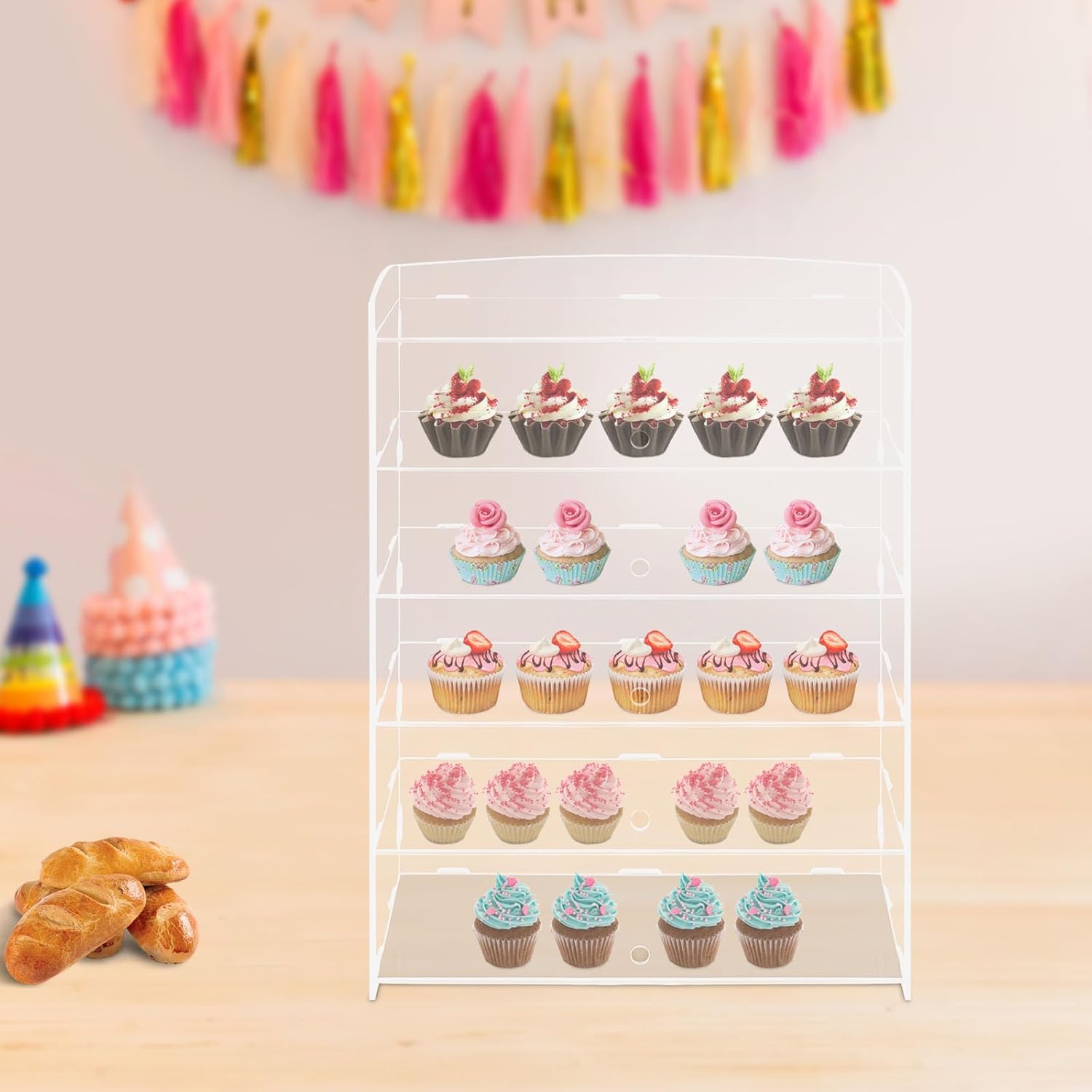 Acrylic Display Cases, 5-Layer Pastry Bakery Display Case, Acrylic Bakery Display Case, Countertop Display Case, Cookie Display Case for Donut Bagels Cake Cookie, 18.7×8.5×24.4 Inch