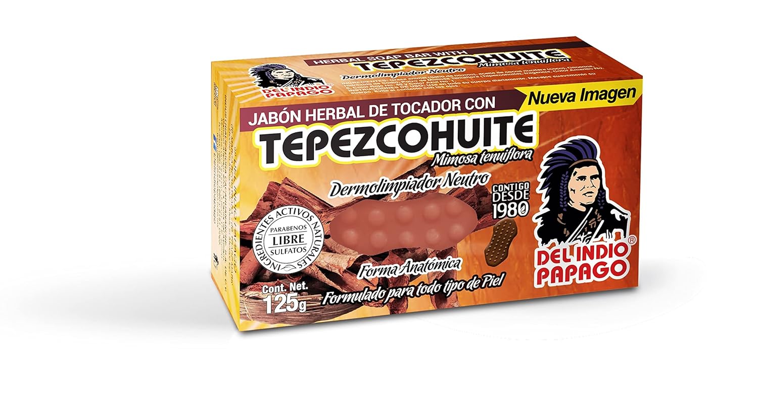 Del Indio Papago Neutral Bar soap with Tepezcohuite 125gr - For All Skin Types - Regenerative and Antioxidant Properties