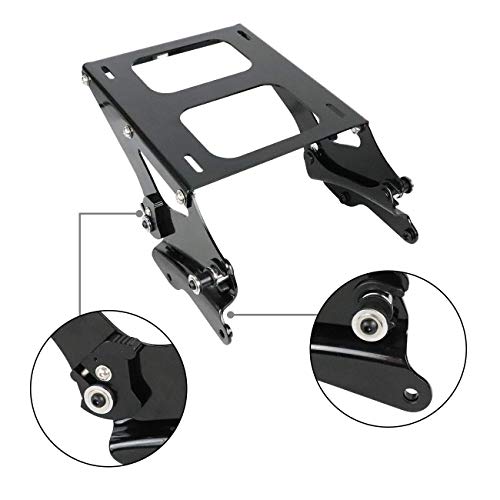 Black Detachable Two Up Mounting Luggage Rack with 4 Point Docking Hardware Compatible with for Touring Road King Street Glide Road Glide Electra Glide Tour Pack Pak 2014-2024