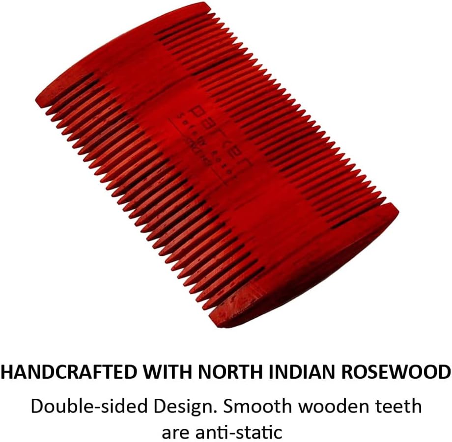 Parker's Premium Rosewood Two Sided Beard & Mustache Comb with Deluxe Felt Case