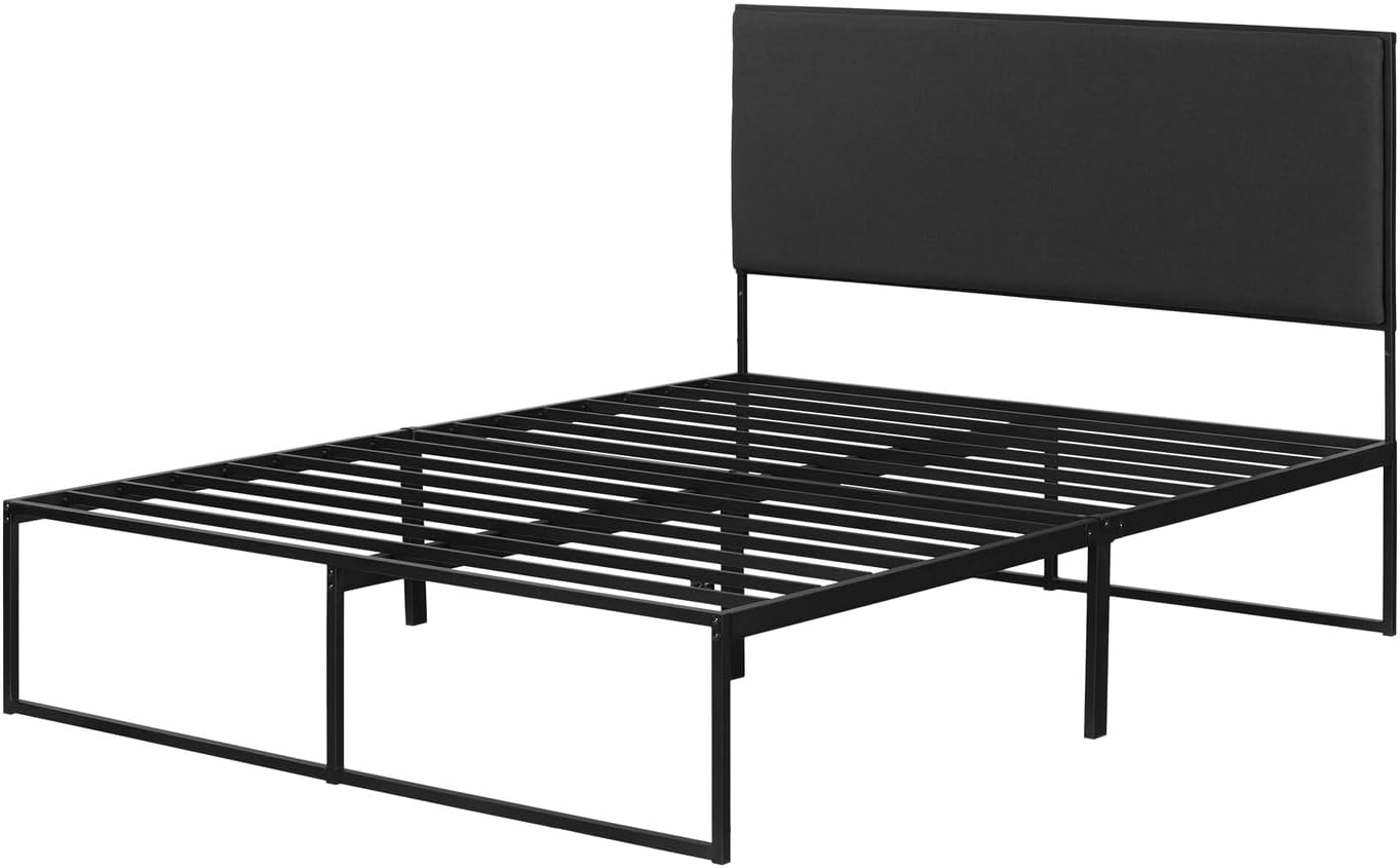 Vintage Vogue Metal Platform Bed - Adjustable Frame, Upholstered Headboard, Black Finish Metal Platform Bed, Versatile Bed for Bedrooms, Convenient Platform Bed