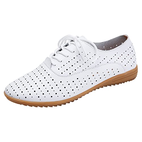 Womens Walking Shoes Women Shoes Cow Leather Hollow Small White Shoes Women Flat Casual Shoes for Women Arch Support