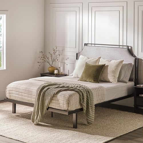 Walker Edison Miriam Modern Metal-Frame Upholstered Queen Bedframe, Queen Size, Grey