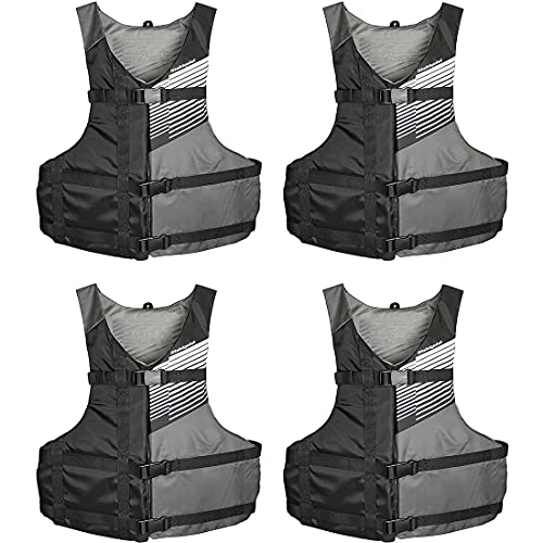 Fit Adult PFD Life Vest | Pack of 4 | Coast Guard Approved, Adjustable Size, Unisex, Lightweight, High Mobility, PVC Free Life Jacket - Value Pack