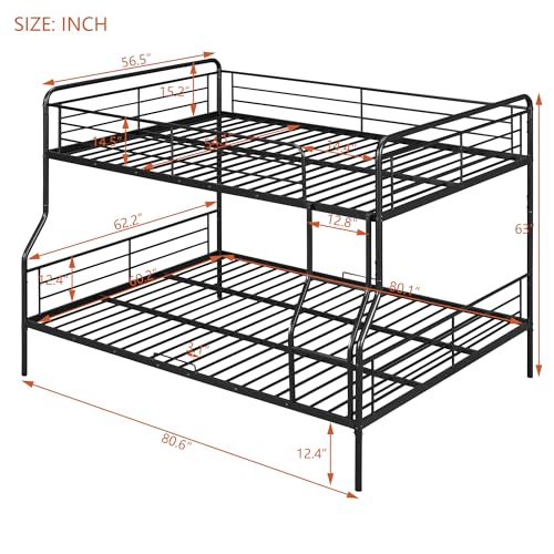 Twin Over Twin Size Metal Bunk Bed with 2 Ladders and Full-Length Guardrail, Storage Space, No Box Spring Needed, Noise Free, for Bedroom Guest Room Dorm,Black