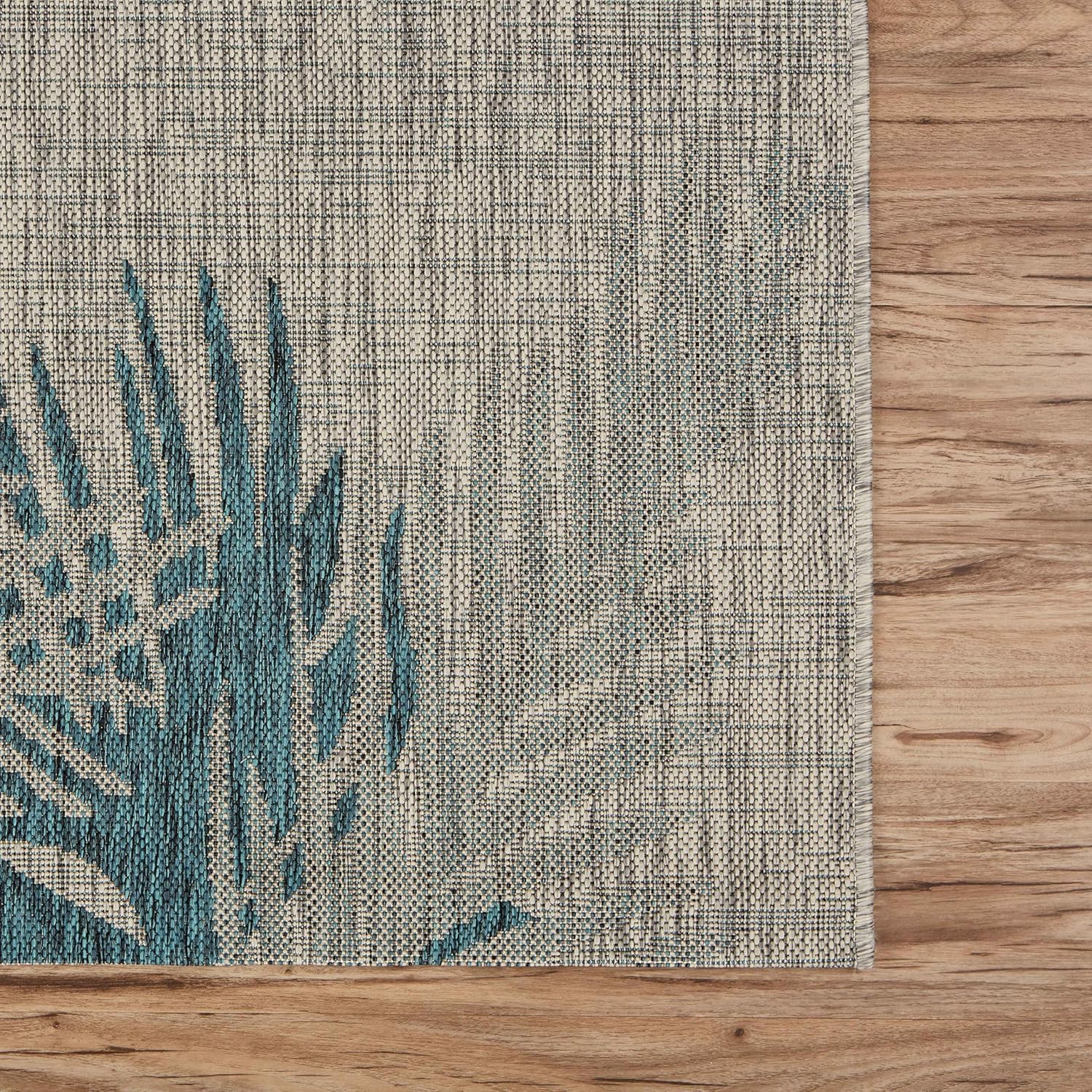 LR Home Captiva Tropical Palms Indoor/Outdoor Area Rug, 5' x 7', Gray/Blue