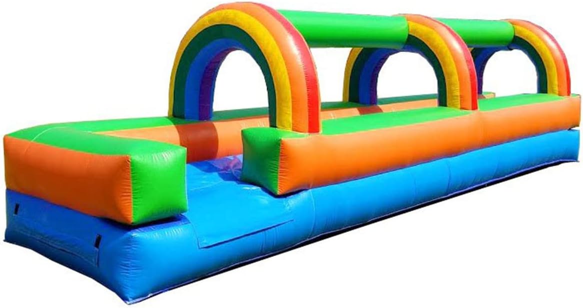 Pogo Bounce House Rainbow Inflatable Water Slip and Splash Slide - 25 x 9 x 6 Foot - Big Crossover Water Slide for Kids- for Rental or Home Use - Outdoor Party Bounce House with Blower, Stakes, &