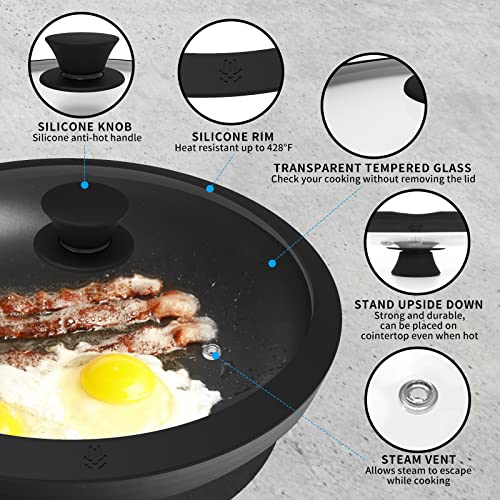 Glass Lid for Pans, Pots and Skillets Ventd Tempered Glass Lid with Heat Resistant Silicone Rim Fits 8