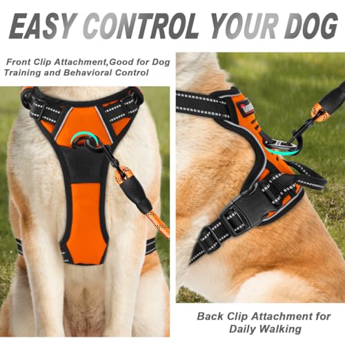 BARKBAY No Pull Dog Harness Front Clip Heavy Duty Reflective Easy Control Handle for Large Dog Walking(Black,L)