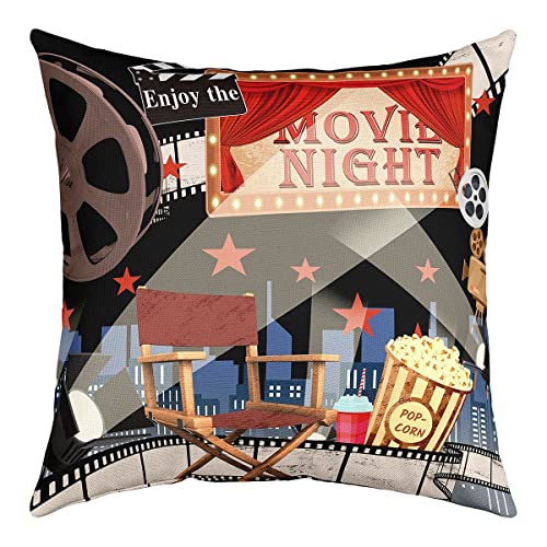 Movie Theater Decor Square Cushion Covers Set of 1 Set 18 x 18-Inch Movie Night Reversible Throw Pillow Covers for Kids Decor Home Theater Pillow Covers Home Decor Set Old Fashion Bedroom