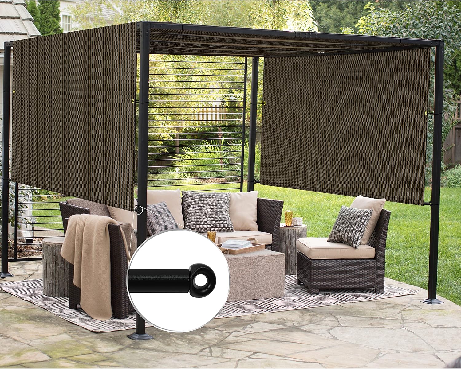 Patio 7' x 25' Pergola Canopy Replacement Shade Cover Universal Outdoor Sun Shade Cloth with Weighted Rods, Shade Screen for Gazebo Deck Porch Balcony, Brown