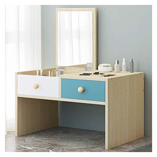 Storage Organizer Mini Makeup Vanity Desk for Home Bedroom, Easy Assembly, 2 Drawers, Small Dressing Table (Color : Natural-b, Size : 60x40x37cm) (Natural a)