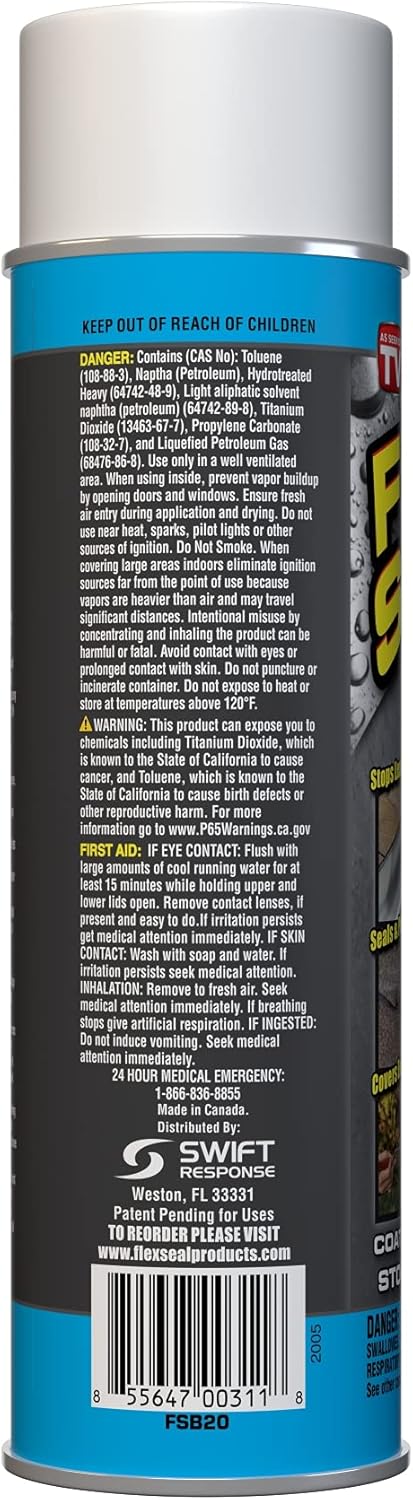 Flex Seal, 14 oz, Brite, Stop Leaks Instantly, Waterproof Rubber Spray On Sealant Coating, Perfect for Gutters, Wood, RV, Campers, Roof Repair, Skylights, Windows, and More
