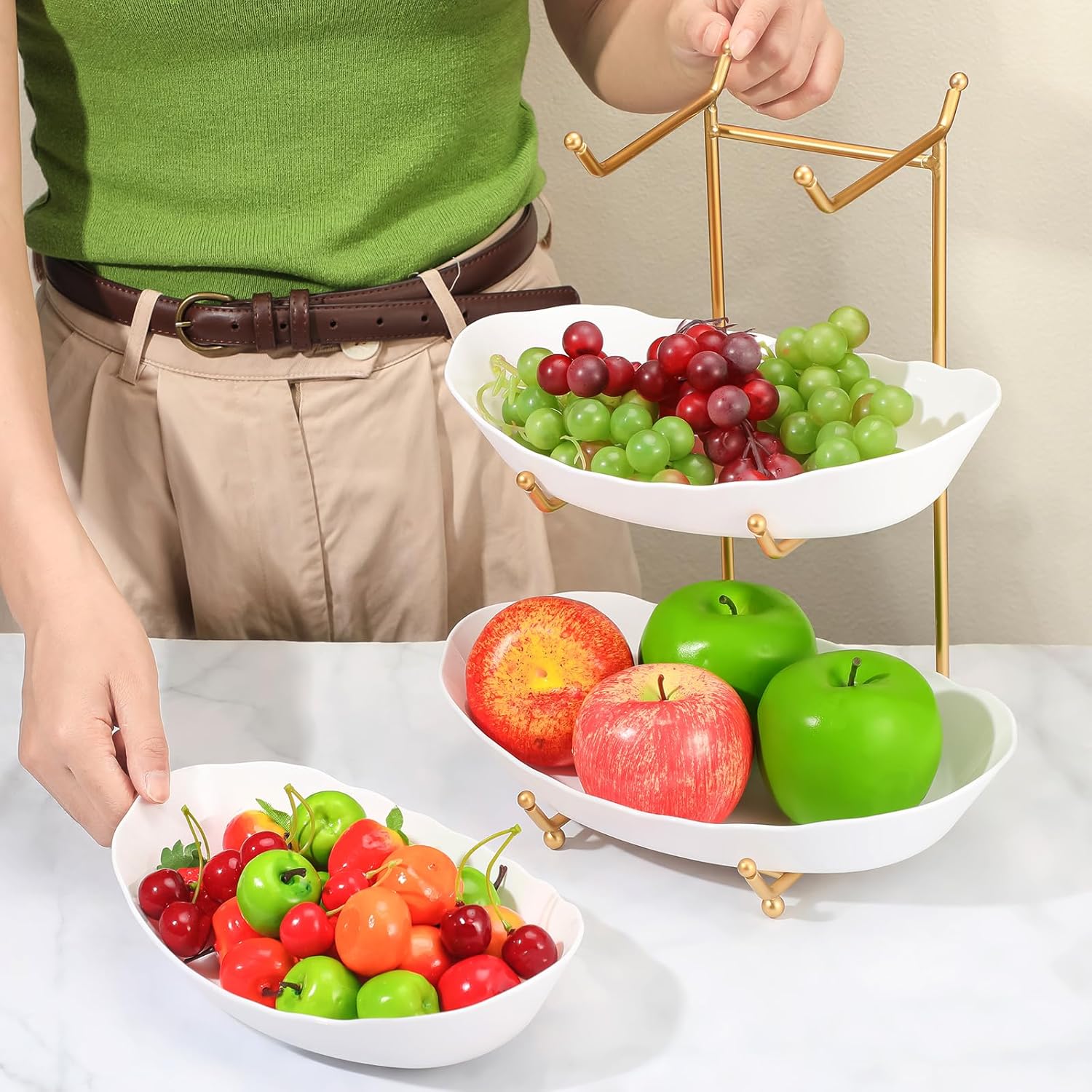 3 Tier Acrylic Fruit Bowl Fruit Basket with Metal Rack Decorative Serving Bowls Vegetable Fruit Stand Snack Nuts Storage Holder for Dessert Plate Cake Tray Party Wedding Kitchen Countertop