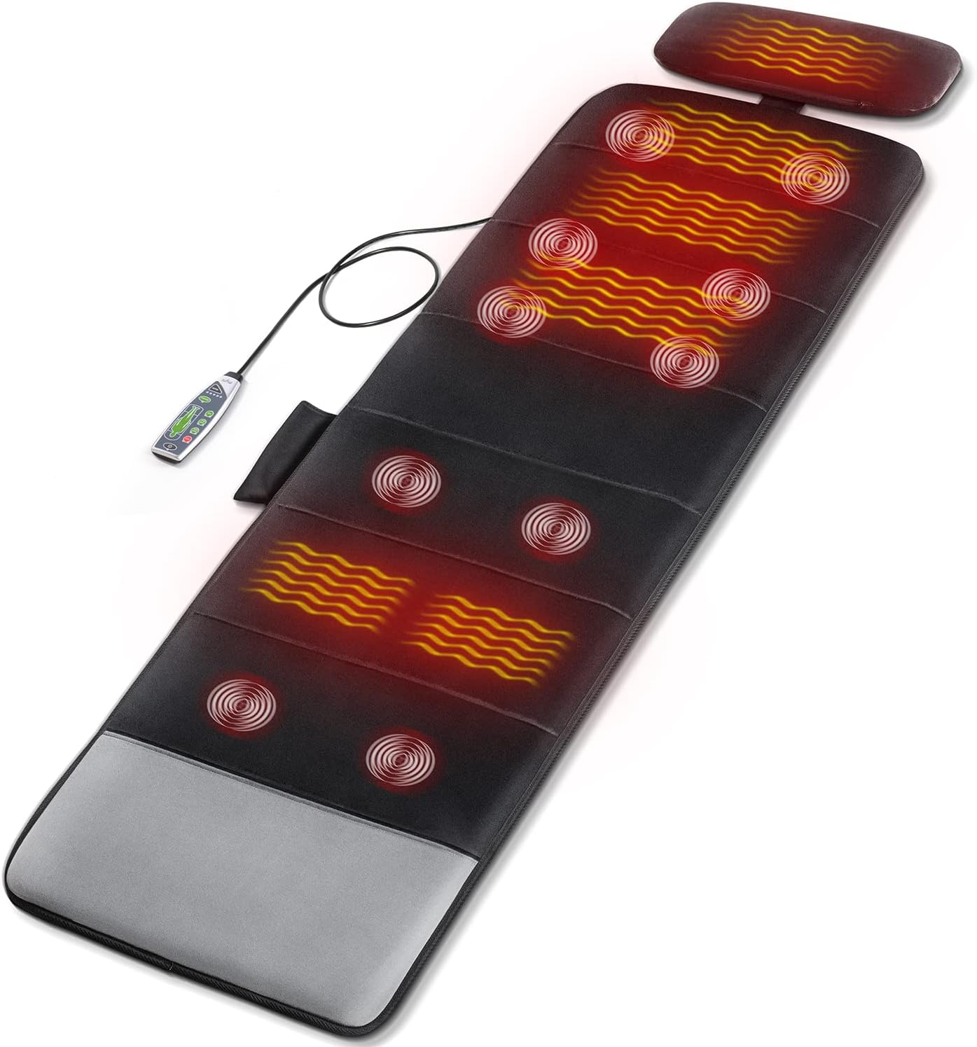 Mynt Full Body Massage Mat with Heat,10 Vibrating Nodes Massage Mat with Adjustable Pillows & 6 Therapy Heating Pads, Full Body Massage for Neck and Back Muscle Relaxation