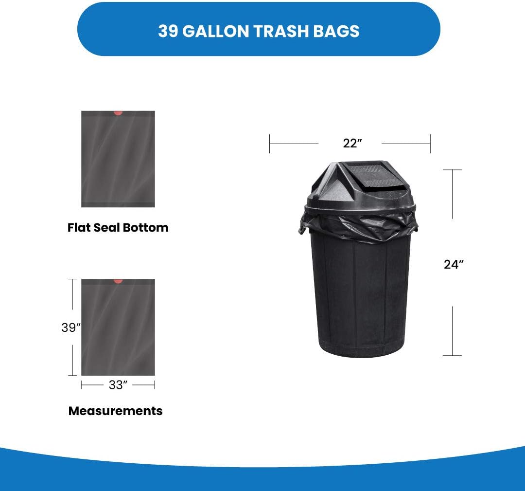 Reli. 39 Gallon Trash Bags Drawstring (200 Count Bulk) Large 39 Gallon Heavy Duty Drawstring Trash Bags - Black Garbage Bags 39 Gallon Capacity, Lawn Leaf (39 Gal)
