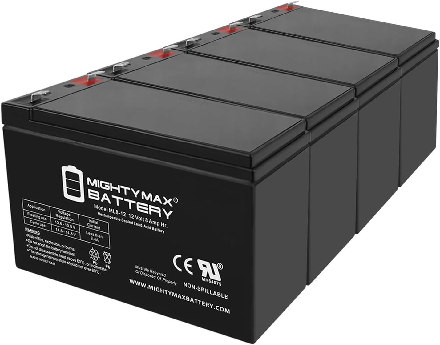 Mighty Max Battery ML8-12 - 12V 8AH Replacement for APC Back-UPS ES 750 UPS Battery - 4 Pack