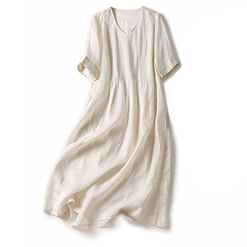 Womens Bohemian Cotton Linen Dresses 3/4 Sleeve Maxi Long Dress Plain Classic Dresses Trendy Boho Dresses with Belt