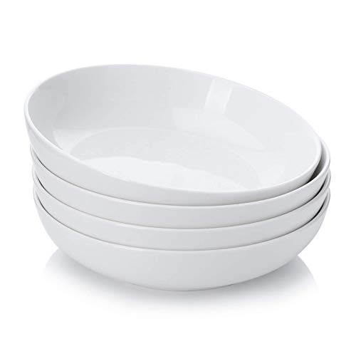 Teocera Pasta Bowls, Large Salad Bowls, Porcelain Bowl Set, Wide and Shallow, Microwave and Dishwasher Safe, 35 Ounce - Set of 4, Turquoise