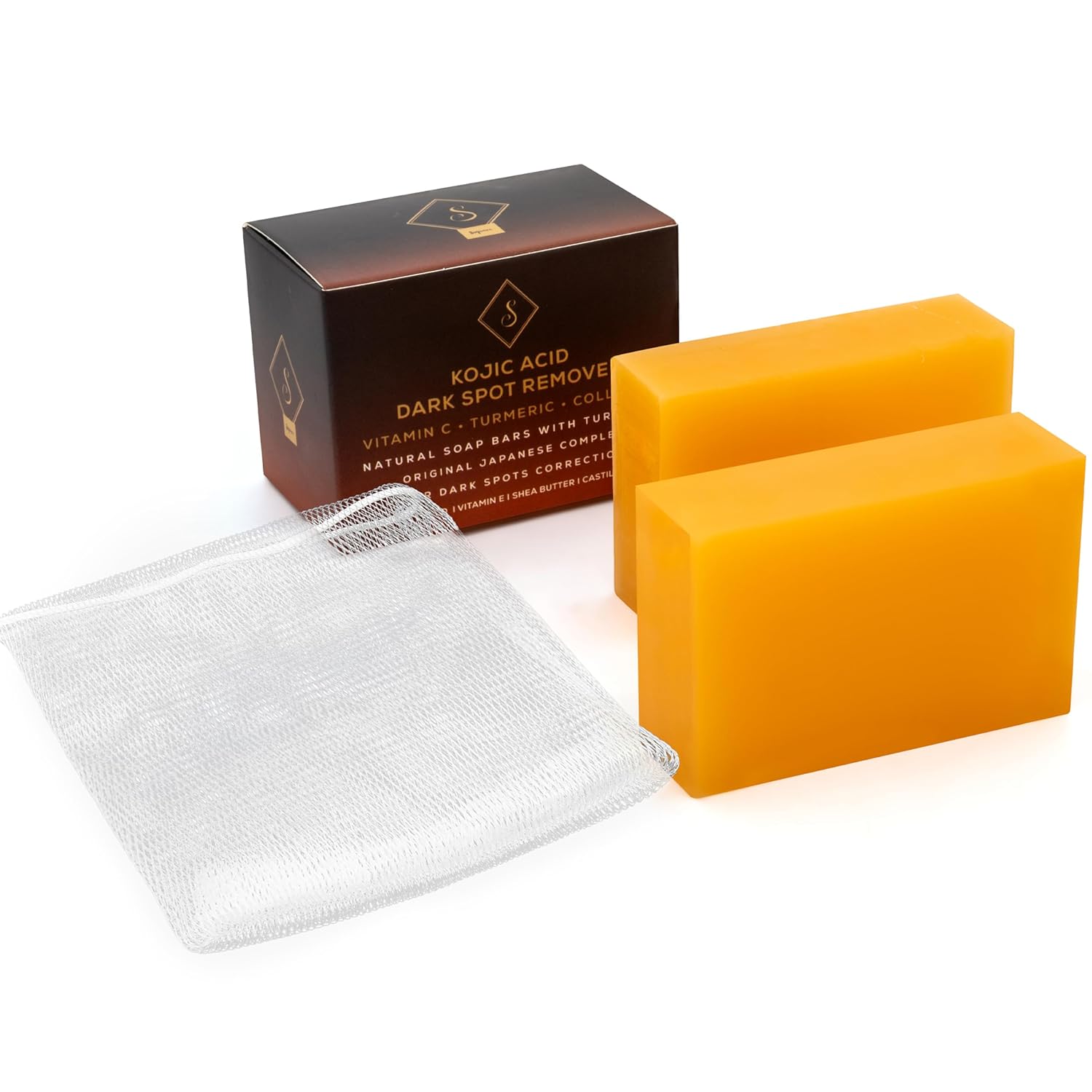 Organic Honey Turmeric Kojic Acid Soap. Dark Spot Remover Soap Bars with Vit C, Retinol, Collagen, Turmeric - Complex Infused with Hyaluronic Acid, Vitamin E, Shea Butter, Castile Olive Oil.